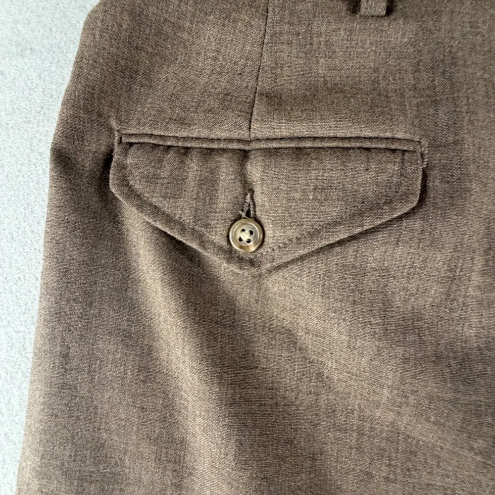 Lands End Mens 40 Wool Dress Pants Brown Straight Leg Cuffed Made in USA Vintage